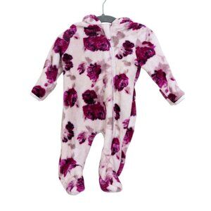 Laura Ashley Baby Girls 0-3 Months One Piece Zip Up Fleece Hood Pink Rose Floral
